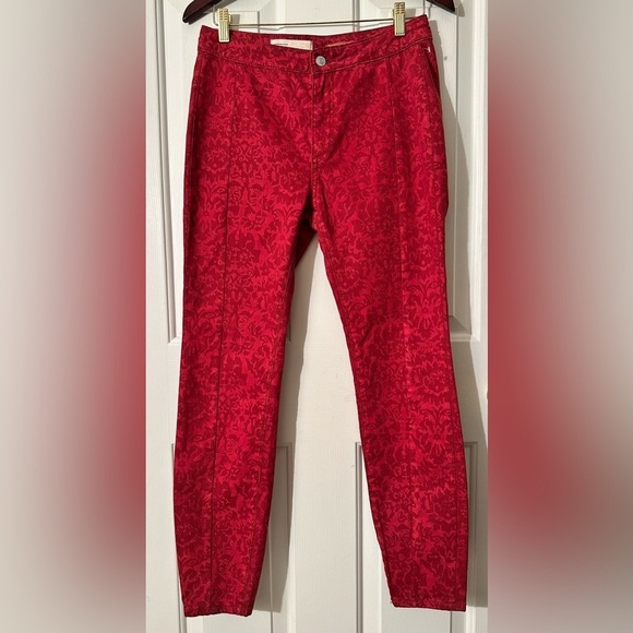 PILCRO Anthropologie Flocked High Rise Leggings size 28  Cranberry PRISTINE - Picture 3 of 12